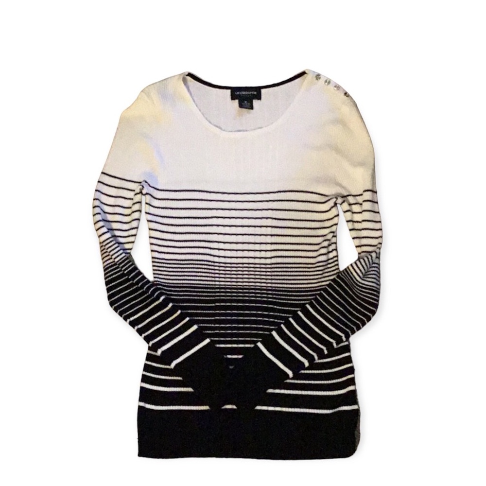 Liz Claiborne Long Sleeved Black and White Striped Blouse Size Medium